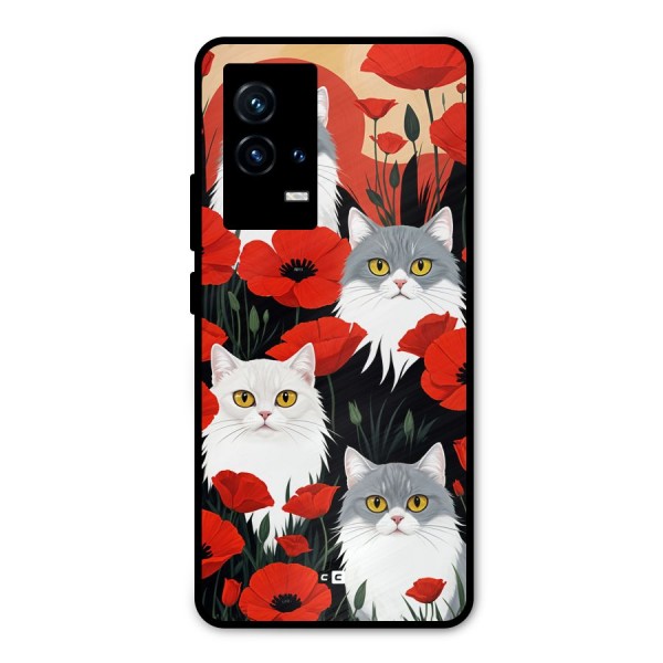 Floral Cat Metal Back Case for iQOO 9 5G