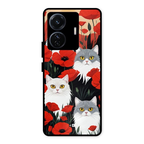 Floral Cat Metal Back Case for iQOO Z6