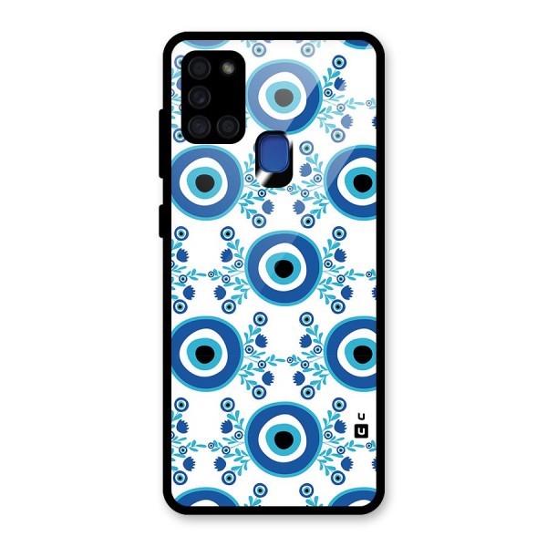 Floral Evil Eyes Glass Back Case for Galaxy A21s