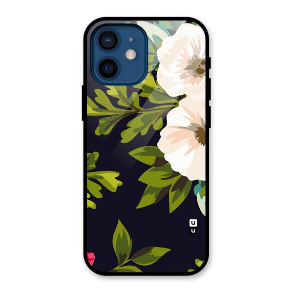 Floral Leaves Glass Back Case for iPhone 12 Mini