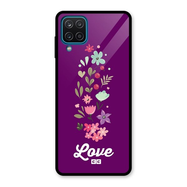 Floral Love Glass Back Case for Galaxy A12