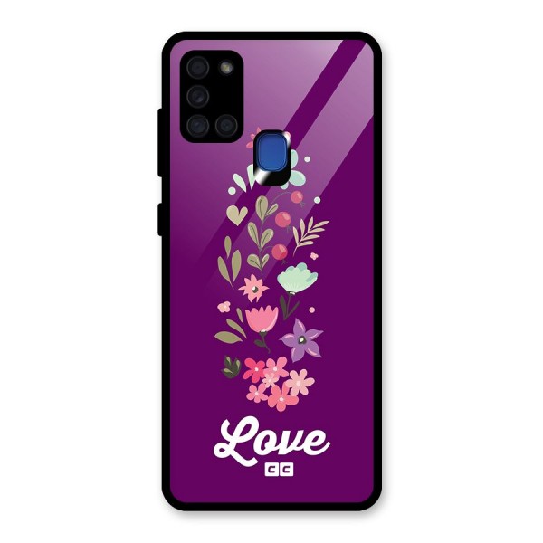 Floral Love Glass Back Case for Galaxy A21s