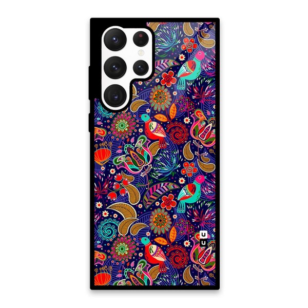 Floral Seamless Pattern Spring Flowers Glass Back Case for Galaxy S22 Ultra 5G