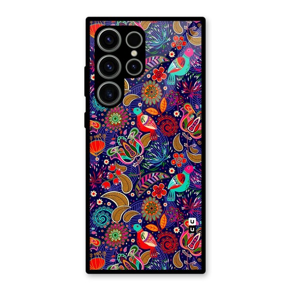 Floral Seamless Pattern Spring Flowers Glass Back Case for Galaxy S23 Ultra