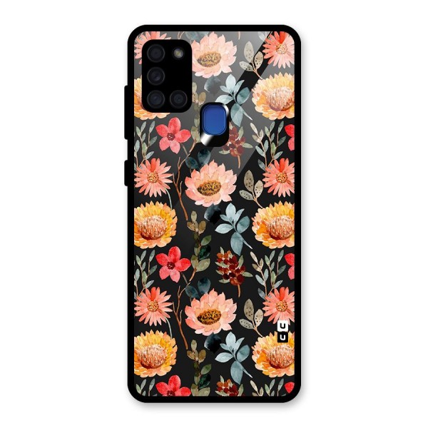 Florals Wonderful Pattern Glass Back Case for Galaxy A21s