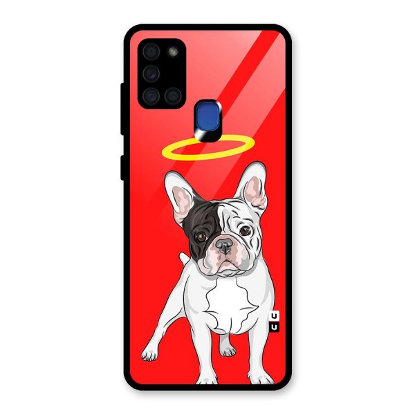 French Cute Angel Doggo Glass Back Case for Galaxy A21s