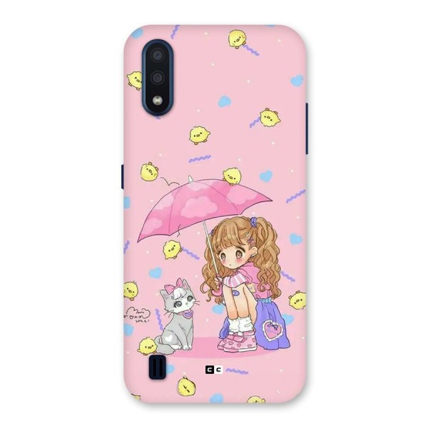 Girl With Cat Back Case for Galaxy M01