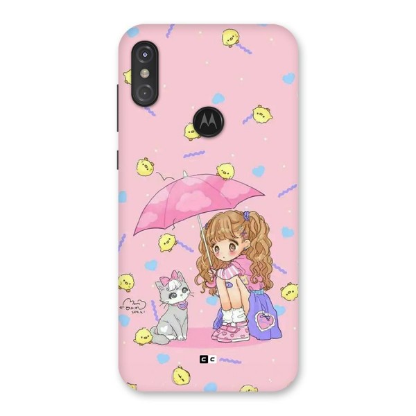 Girl With Cat Back Case for Motorola One Power