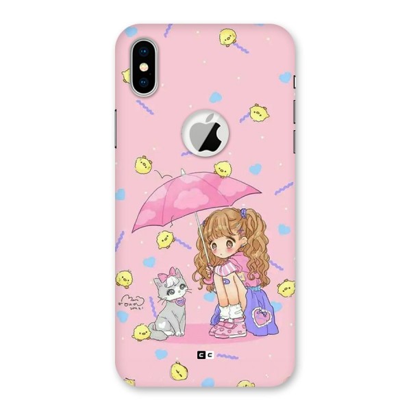 Girl With Cat Back Case for iPhone XS Logo Cut