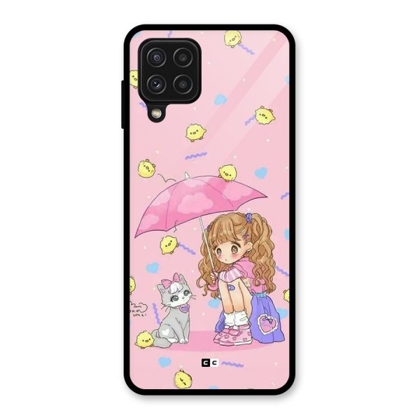 Girl With Cat Glass Back Case for Galaxy A22 4G