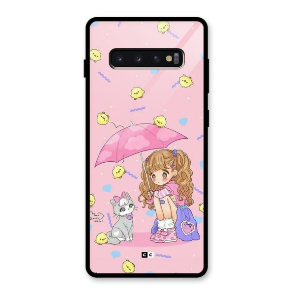 Girl With Cat Glass Back Case for Galaxy S10 Plus