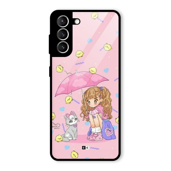 Girl With Cat Glass Back Case for Galaxy S21 5G