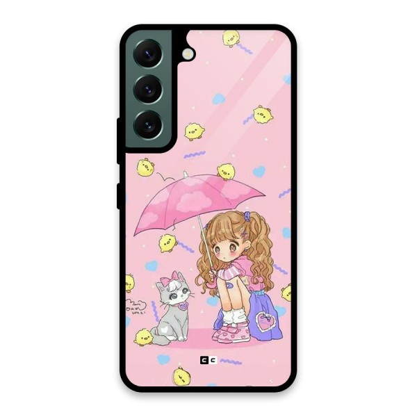 Girl With Cat Glass Back Case for Galaxy S22 5G