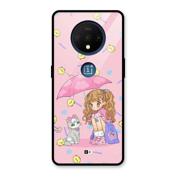 Girl With Cat Glass Back Case for OnePlus 7T