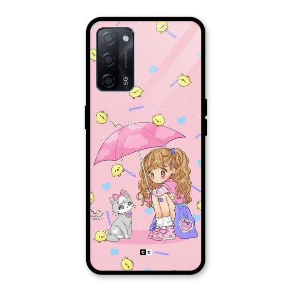 Girl With Cat Glass Back Case for Oppo A53s 5G