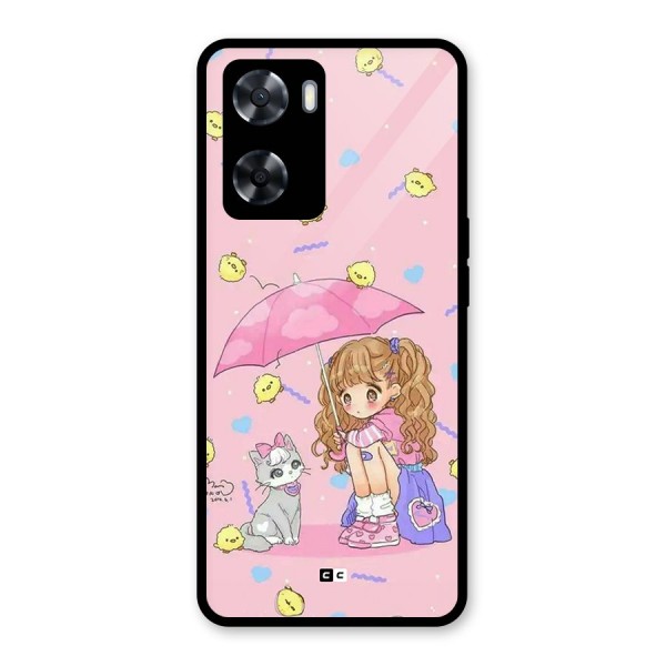 Girl With Cat Glass Back Case for Oppo A57 2022