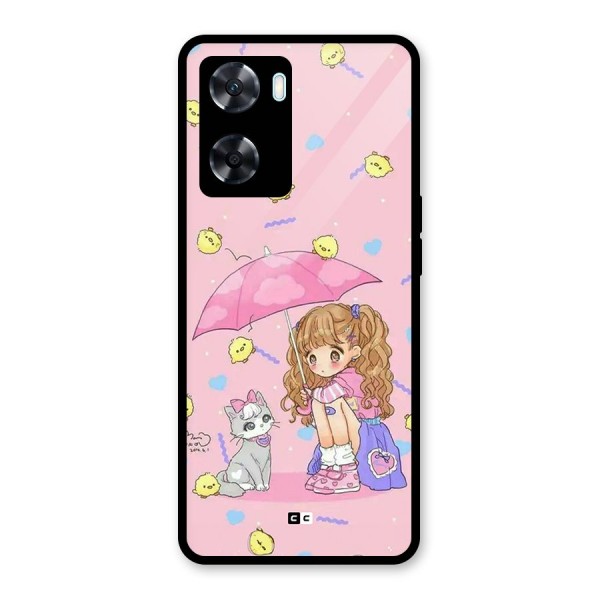 Girl With Cat Glass Back Case for Oppo A77s