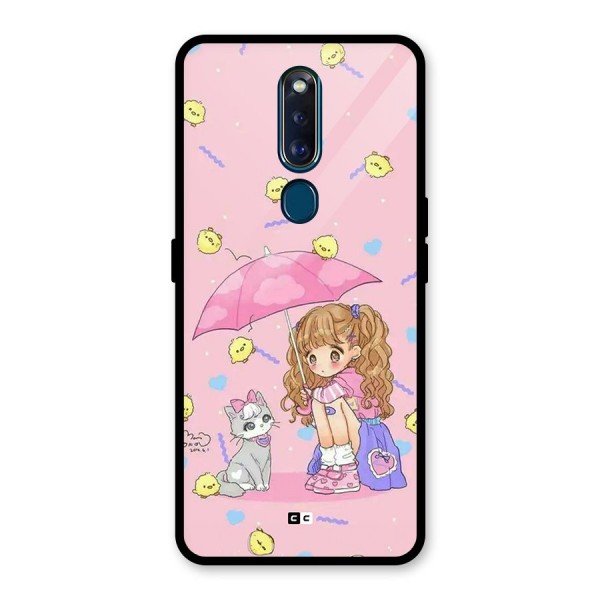 Girl With Cat Glass Back Case for Oppo F11 Pro