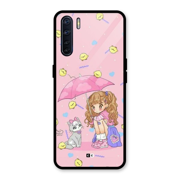 Girl With Cat Glass Back Case for Oppo F15