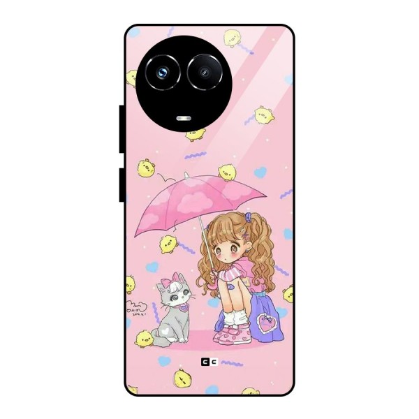 Girl With Cat Glass Back Case for Realme 11X