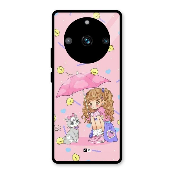 Girl With Cat Glass Back Case for Realme 11 Pro