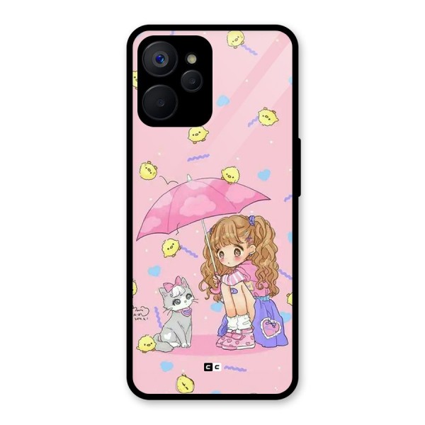 Girl With Cat Glass Back Case for Realme 9i 5G