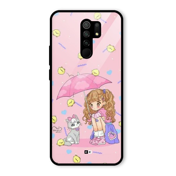 Girl With Cat Glass Back Case for Redmi 9 Prime