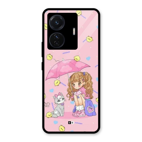 Girl With Cat Glass Back Case for Vivo T1 Pro