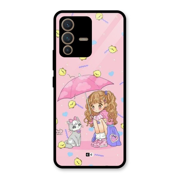 Girl With Cat Glass Back Case for Vivo V23 5G