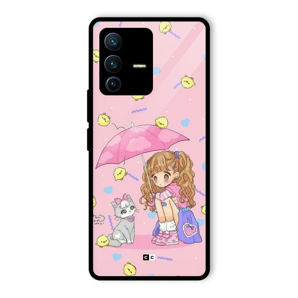 Girl With Cat Glass Back Case for Vivo V23 Pro