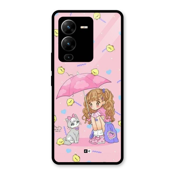 Girl With Cat Glass Back Case for Vivo V25 Pro