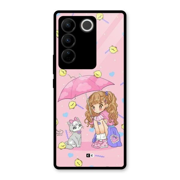 Girl With Cat Glass Back Case for Vivo V27 Pro