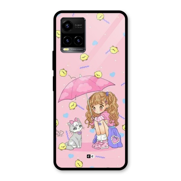 Girl With Cat Glass Back Case for Vivo Y21A