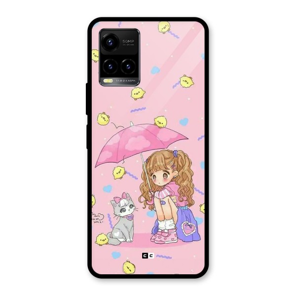 Girl With Cat Glass Back Case for Vivo Y21T