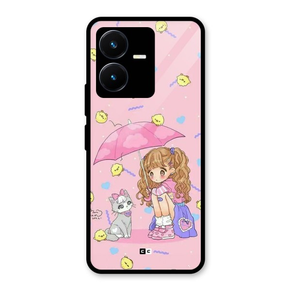 Girl With Cat Glass Back Case for Vivo Y22