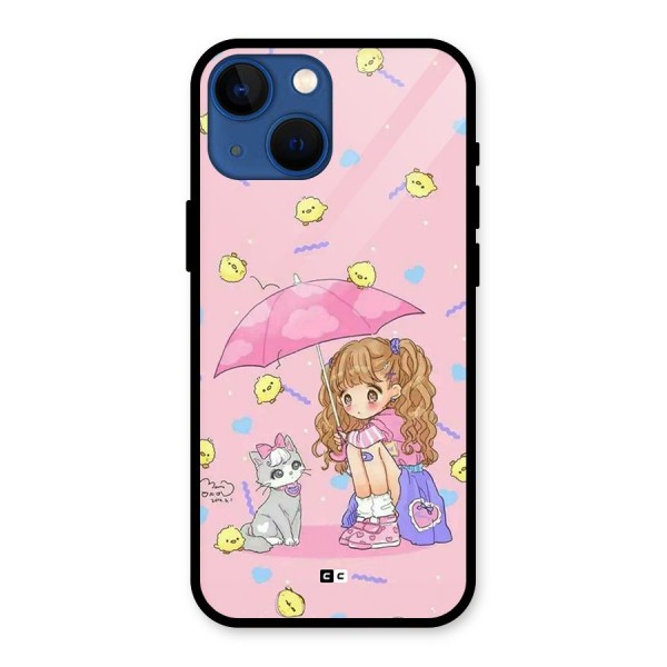 Girl With Cat Glass Back Case for iPhone 13 Mini