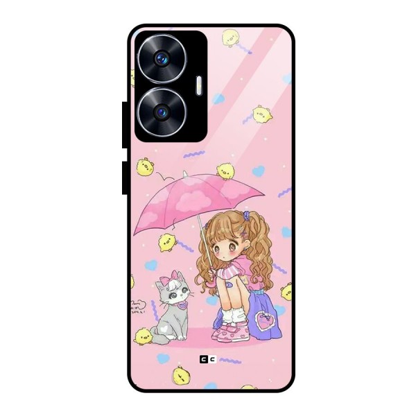 Girl With Cat Glass Back Case for realme C55