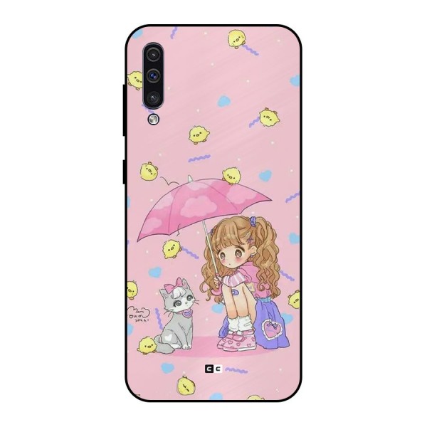 Girl With Cat Metal Back Case for Galaxy A50