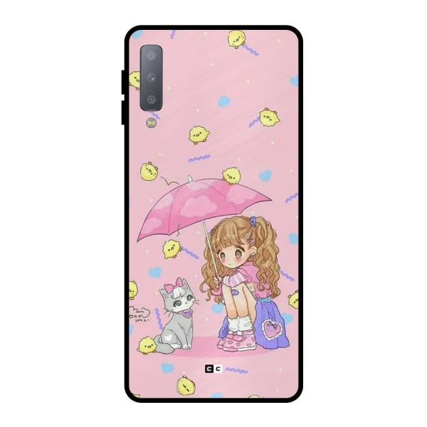 Girl With Cat Metal Back Case for Galaxy A7 (2018)