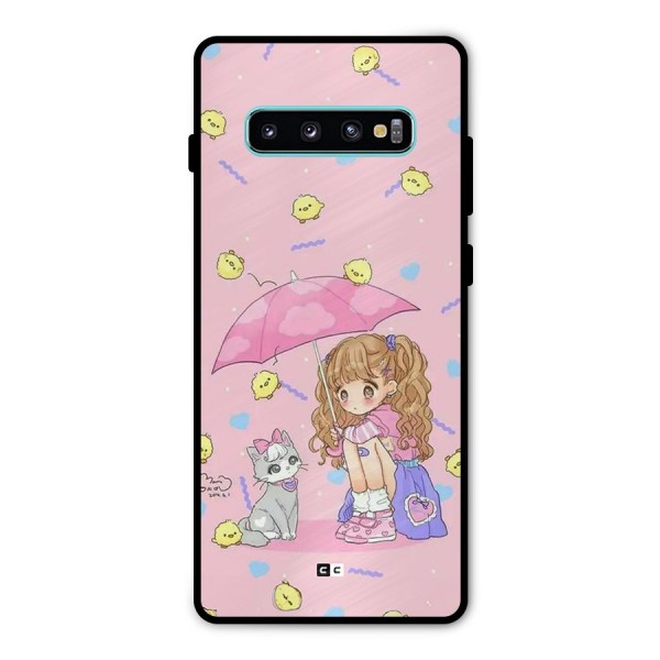 Girl With Cat Metal Back Case for Galaxy S10 Plus