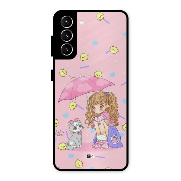 Girl With Cat Metal Back Case for Galaxy S21 5G