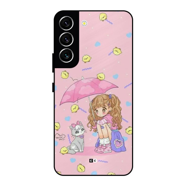 Girl With Cat Metal Back Case for Galaxy S22 5G