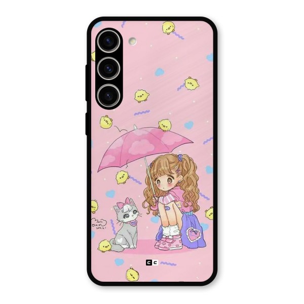 Girl With Cat Metal Back Case for Galaxy S23 Plus