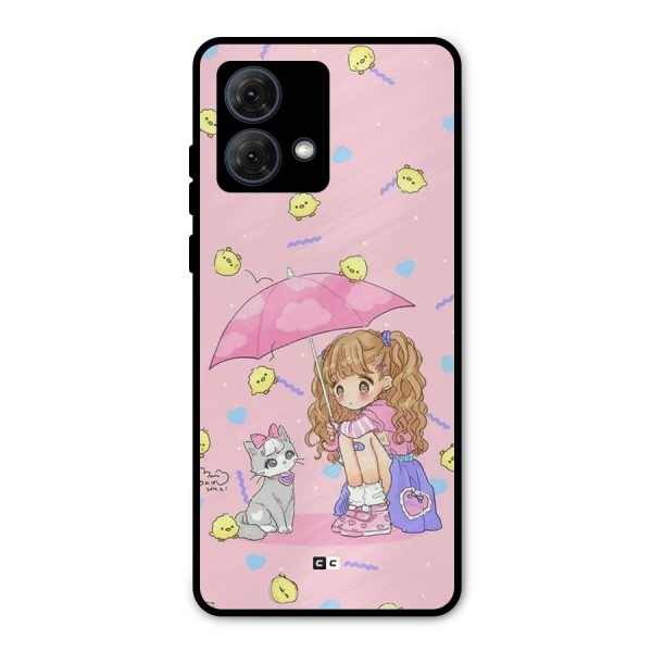 Girl With Cat Metal Back Case for Moto G84