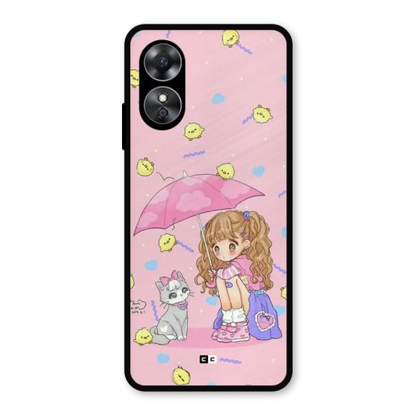 Girl With Cat Metal Back Case for Oppo A17