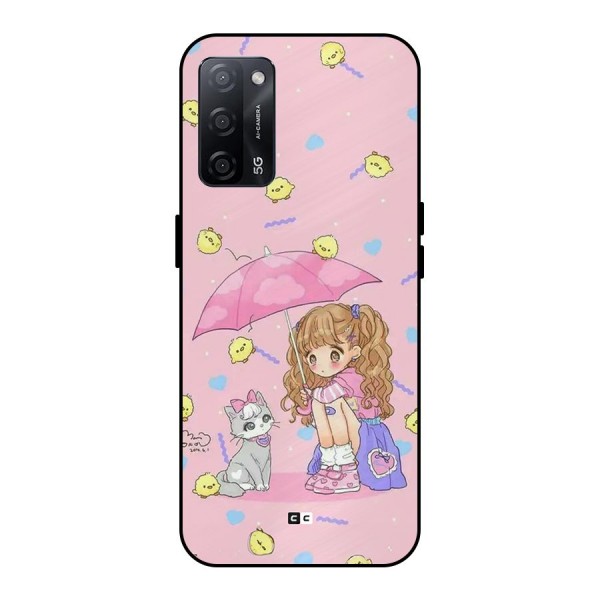 Girl With Cat Metal Back Case for Oppo A53s 5G