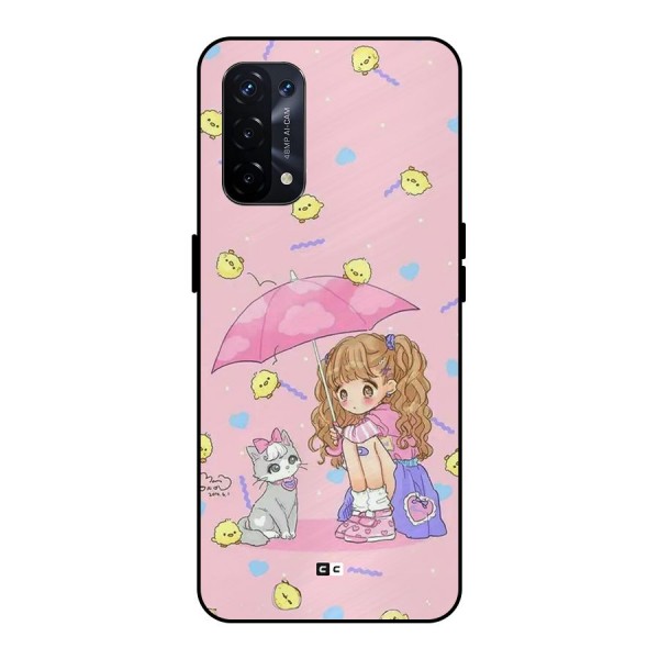 Girl With Cat Metal Back Case for Oppo A74 5G