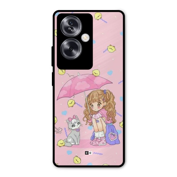 Girl With Cat Metal Back Case for Oppo A79 5G