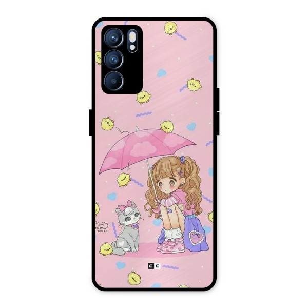 Girl With Cat Metal Back Case for Oppo Reno6 5G