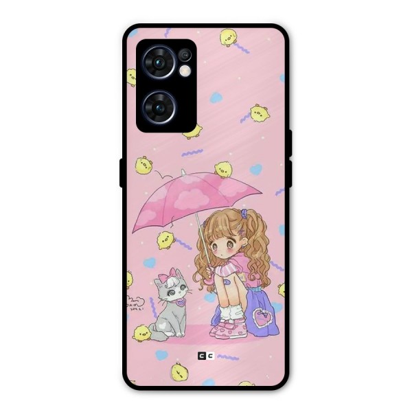 Girl With Cat Metal Back Case for Oppo Reno7 5G